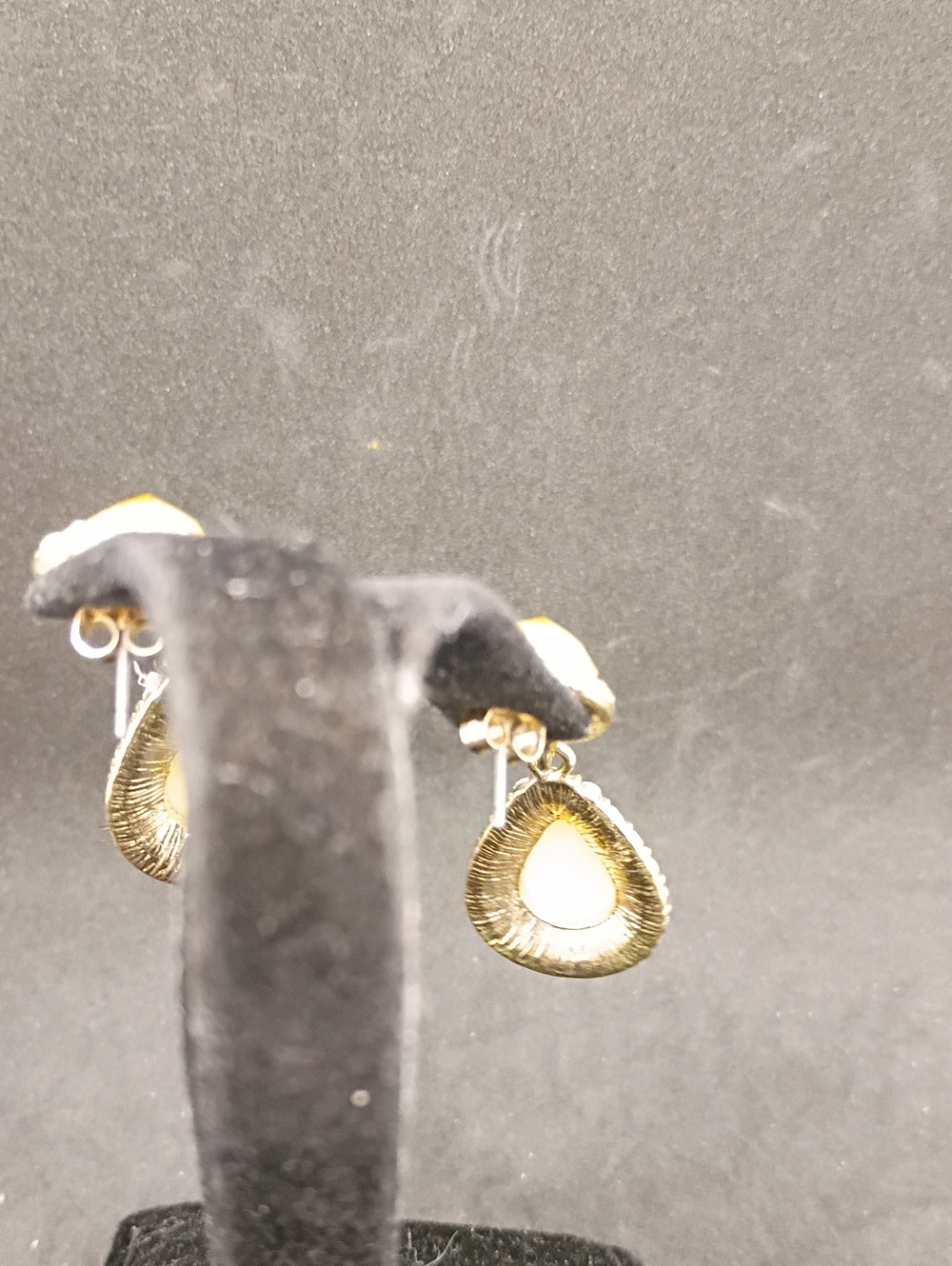 Gold-Tone Yellow Teardrop Double Drop Earrings with Clear Crystal Halo - Picture 4 of 4